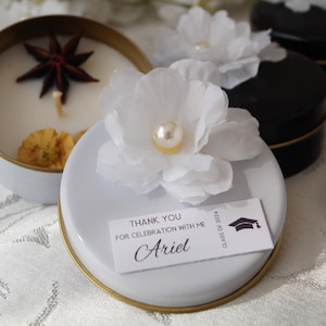 Candele per bomboniere di laurea fatte a mano, regalo di ringraziamento personalizzato per gli ospiti, regalo personalizzato con fiori secchi e perle