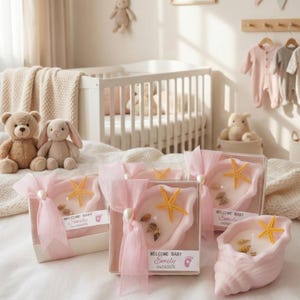 Recuerdos de baby shower con conchas marinas, regalo de primer cumpleaños, temas para baby shower, regalo para niña