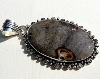 Gemstone Pendant Druzy Agate Pendant Sterling Pendant Silver Pendant Geode Druzy Agate Gray Pendant Gray Bead Brown Pendant Gray Focal Bead