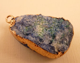Gemstone Pendant Titanium Crystal Geode Druzy Agate Pendant Connector Bead Blue Geode Pendant Gemstone Bead Blue Pendant Gold Pendant