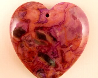 Gemstone Pendant Heart Pendant Crazy Lace Agate Pendant Purple Pendant Pink Pendant Heart Bead Pink Bead Purple Bead