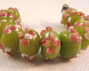 Lampwork Beads Applique Beads Flower Beads Glass Beads Lampwork Rondelles Lampwork Spacers