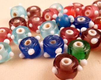 Lampwork Beads Lampwork Rondelles Glass Beads Blue Beads Dotted Beads Destash Beads Glass Beads Red Beads Green Beads Brown Beads