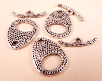 Silver Toggle Clasp Oval Textured Toggle Clasp Sets Silver Clasp Silver Findings