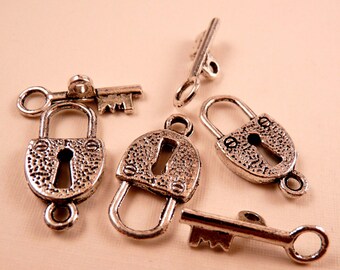 Silver Toggle Clasp Lock and Key Toggle Clasps Silver Clasps Silver Findings Key Clasps Metal Beads Silver Beads