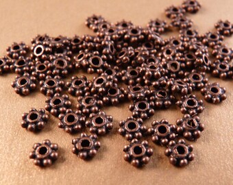 Copper Spacers 100 4mm Copper Daisy Spacers Copper Findings Copper Beads Flower Beads Metal Beads Antique Copper Spacers Antique Copper Bead