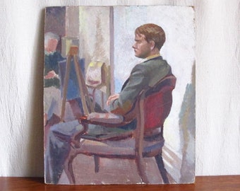 Bloomsbury Period Oil on Board Portrait Study from Slade School in London, circa 1910s 1920s