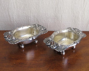 Pair of reticulated sterling silver nut dishes or salt cellars, LARGE, “Dresden” pattern by Whiting, c. 1890 1900