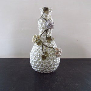 Vase Austrian Porcelain Cherry Blossom Encrusted Spring Flowers Gourd Form Hand Painted White Green Pink Blue Lavender c. 1930s