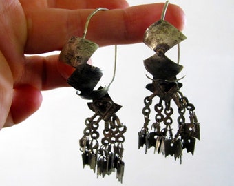 Earrings Indian Coin Silver Vintage Antique Traditional Chandelier Pierced