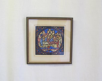 Signed artist silkscreen print of medieval stained glass roundel 1920s