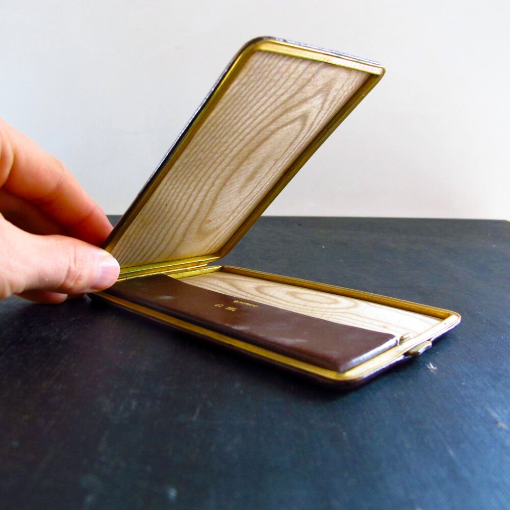 Rumpp Wallet Case Wallet 1930s Rumpp Leather Brass Mechanism Monogrammed CW Interior ...