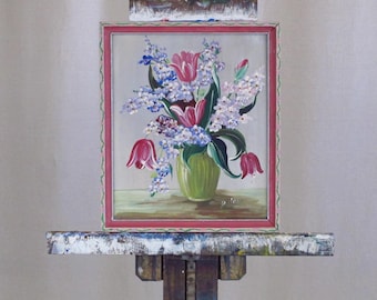 Dutav Signed Still Life of Tulips and Lilacs, c. 1950, very Dorothy Draper