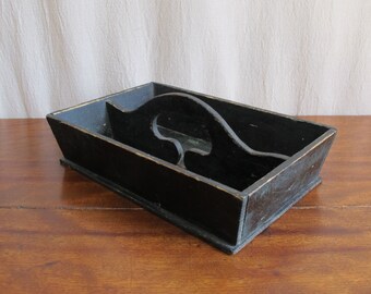 Cutlery box in original green paint surface, American c. 1850, vintage antique