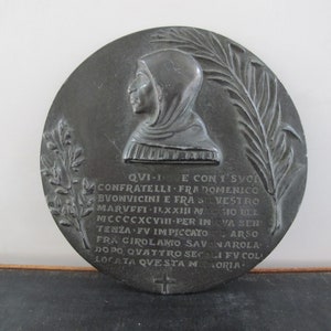 Medal Dante Laurels Palms Long Inscription Italian Roundel Medallion Maybe Bronze or Spelter 1910s 1920s 1930s