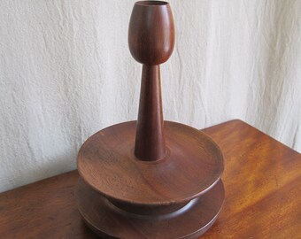 Midcentury Danish turned teak candlestick and cruet stand, c. 1950 1960 vintage antique