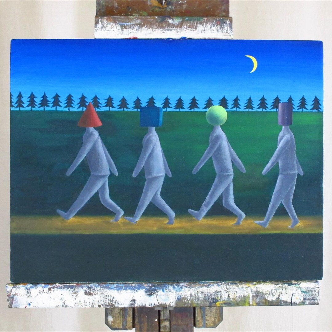 Blockheads Surrealist / Postmodern Oil on Canvas 1970s 1980s Probably