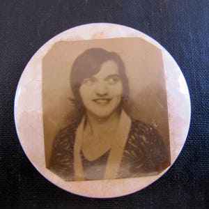 Compact Hand Mirror Flapper 1920s Handmade Miniature Portrait