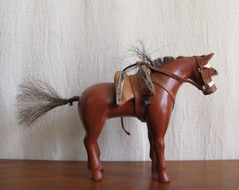 American folk art  dray horse toy, c. 1900., entirely handcarved with real horsehair, vintage antique