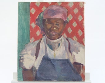 Ruth Bamberger Painting Black African Woman Culture Modernist Oil on Canvas Portrait Antique Art 1927 Paris Martinique Israel