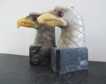 Bookends Polychrome Alabaster Eagles Glass Eyes Exceptionally Rare 1900s 1910s Edwardian