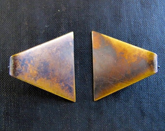 Earrings Modernist Copper Artist Made 1960s Triangle Patina Minimalist