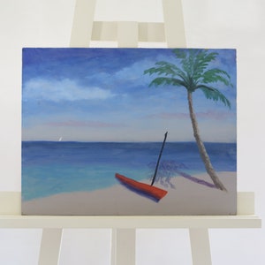 Oil Painting Florida Deserted Island Palm Tree Beach Blue Arthur Turcotte Original