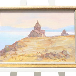 Armenian Painting Orthodox Sevanavank near Lake Sevan Oil on Masonite