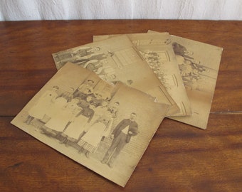 Four factory portrait photos of everyone in one mill, managers machinists laborers, Massachusetts or Rhode Island, 1890s, vintage antique