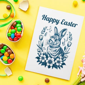 Tarjetas de felicitación de conejito de Pascua de estilo vintage, tarjeta de Pascua para niños, linda tarjeta de conejito, tarjeta de celebración de primavera, tarjeta de regalo religiosa