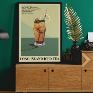 Long Island Iced Tea Cocktail Recipe Print, Wall Art Home Bar Decor, Prezent dla Miłośników Koktajli, Plakat Do Kuchni, Prezent Na Parapetówkę, Retro Wall Art