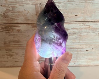 Polished Deep Purple and Green Fluorite Flame