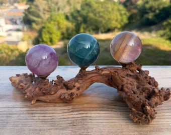 ¡REINVENTADO! Soporte para esferas de madera flotante natural hecho a mano // Soporte único de madera de cristal