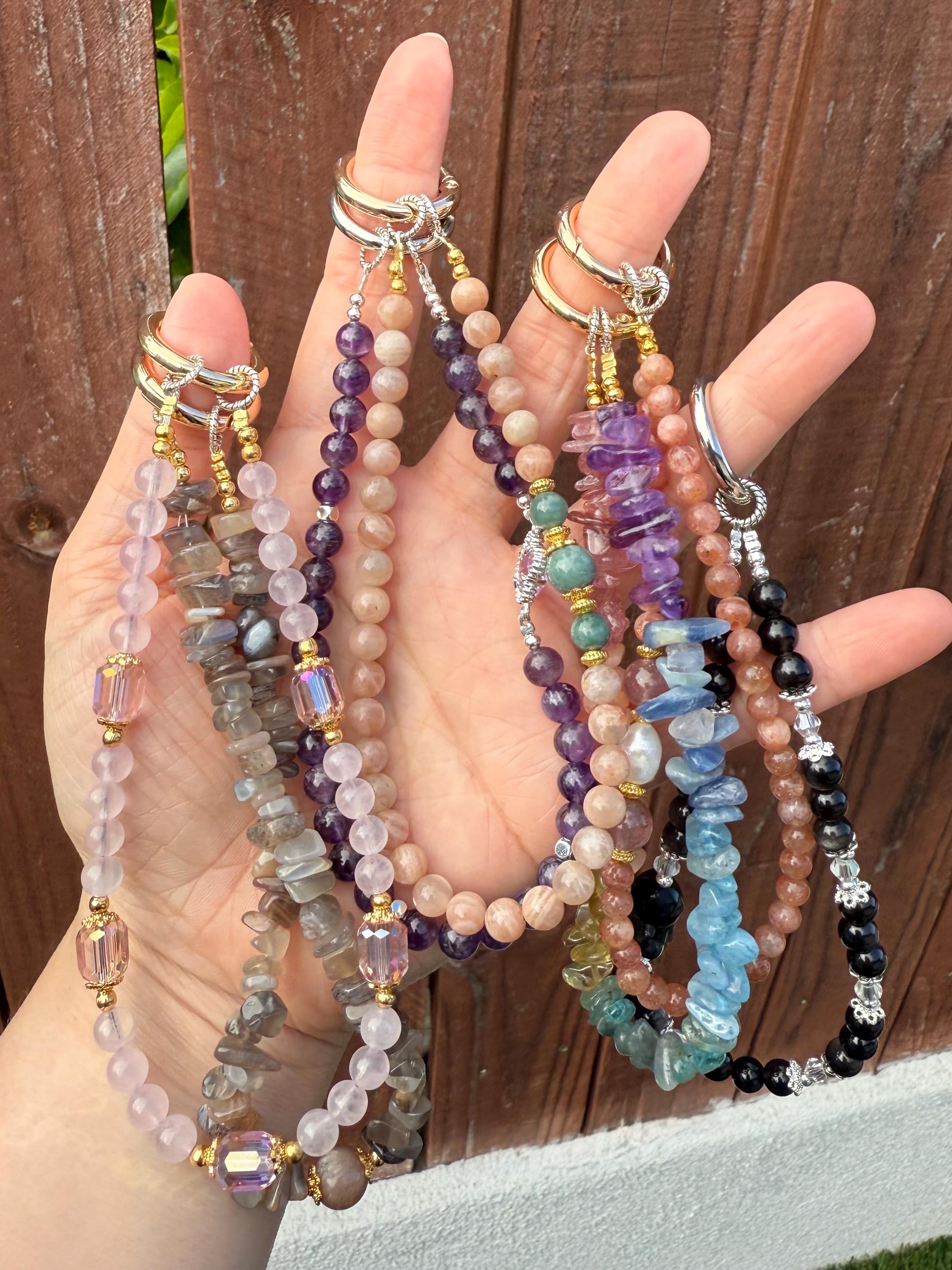Crystal Phone Chain | Beaded Natural Handmade Strap | Personal Style Keychain | Sparkly Wrist Charm | Case Accesory | Colorful
