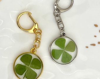 Real 4 Leaf Clover Keychain: Gold or Silver Frame, Good Luck Charm