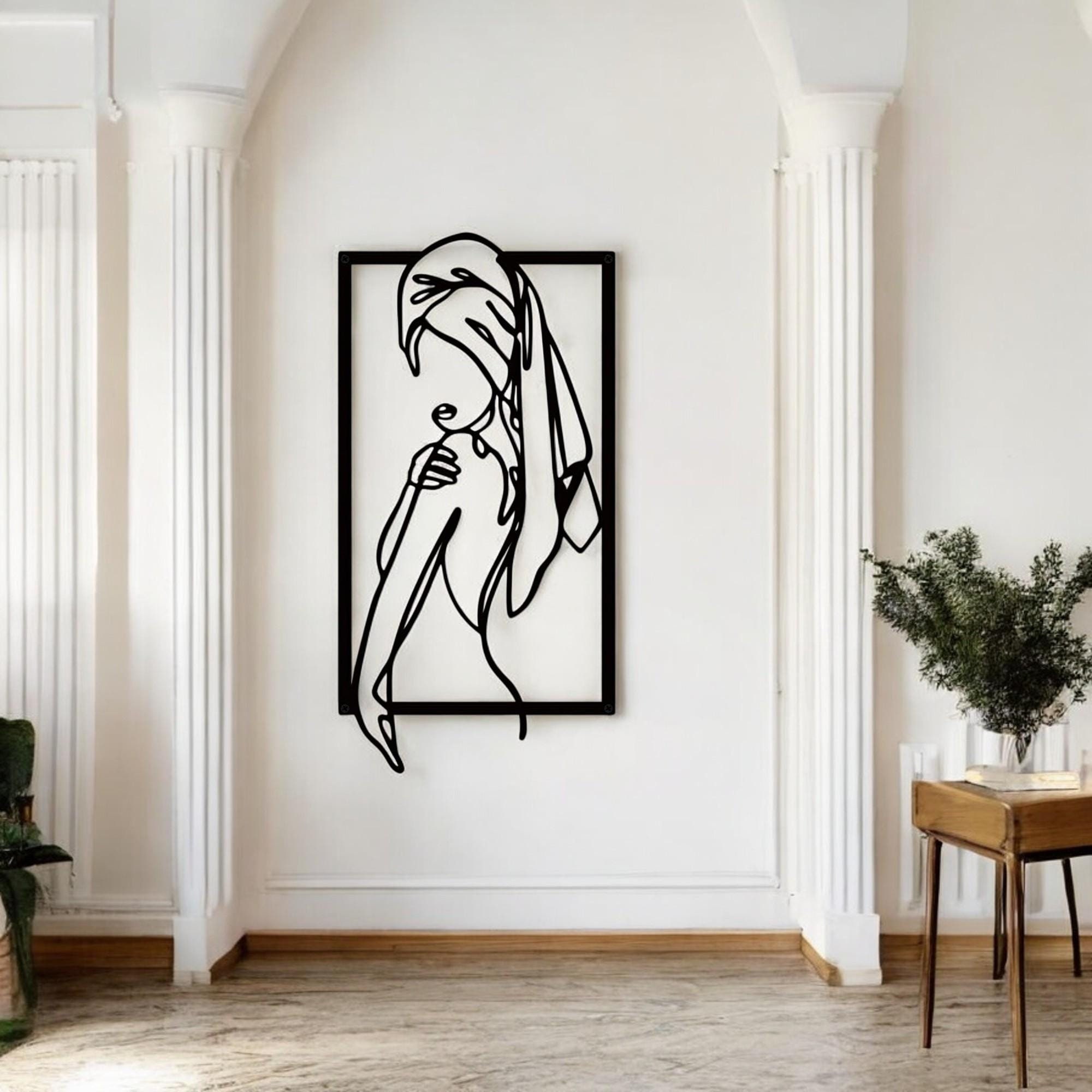 Woman Metal Bathroom Wall Decor, Minimalist Line Art, Modern Home Decor ...
