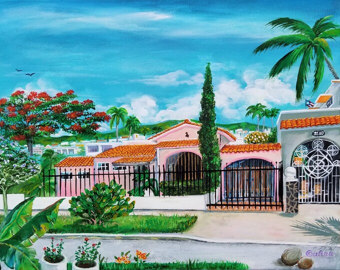 House in Ocean Park Puerto Rico Original Painting, Special Order, by