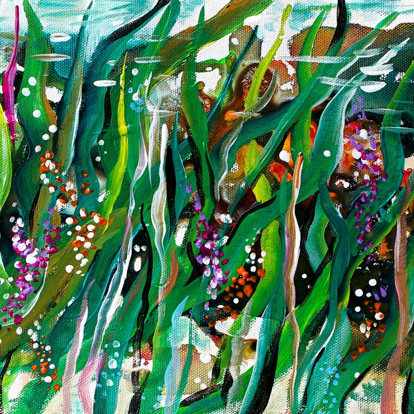 Kelp Forest - 211020 - original dynamic free-hand acrylic on black unstretched canvas sheet by Galina