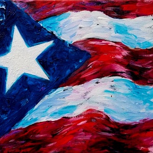 Puerto Rican Flag -  Ethnic original Caribbean acrylic painting - Artwork on stretched canvas by Galina