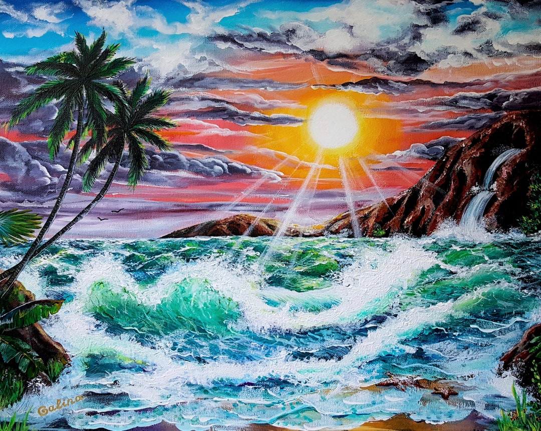 Majestic Sunset in Hawaii - Original Tropical Abstract Seascape ...