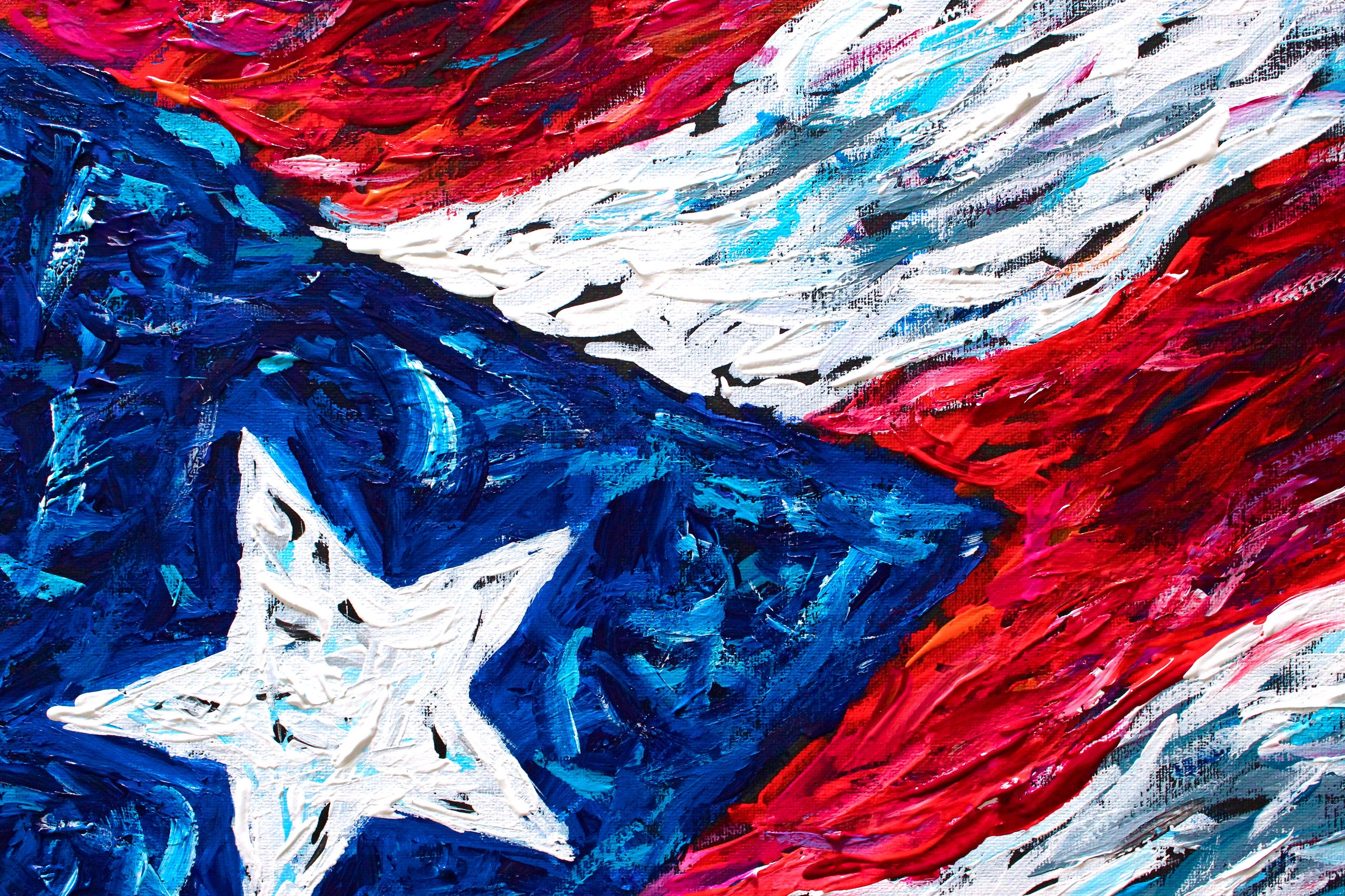 Puerto Rican Flag - Patriotic Original Caribbean Acrylic Painting