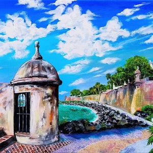 Paseo del Morro, Old San Juan, Puerto Rico - blue waters of the lagoon, Caribbean art by Galina