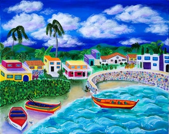Afternoon in Puerto Rico - beautiful Caribbean artwork, in stunning colors, by Galina