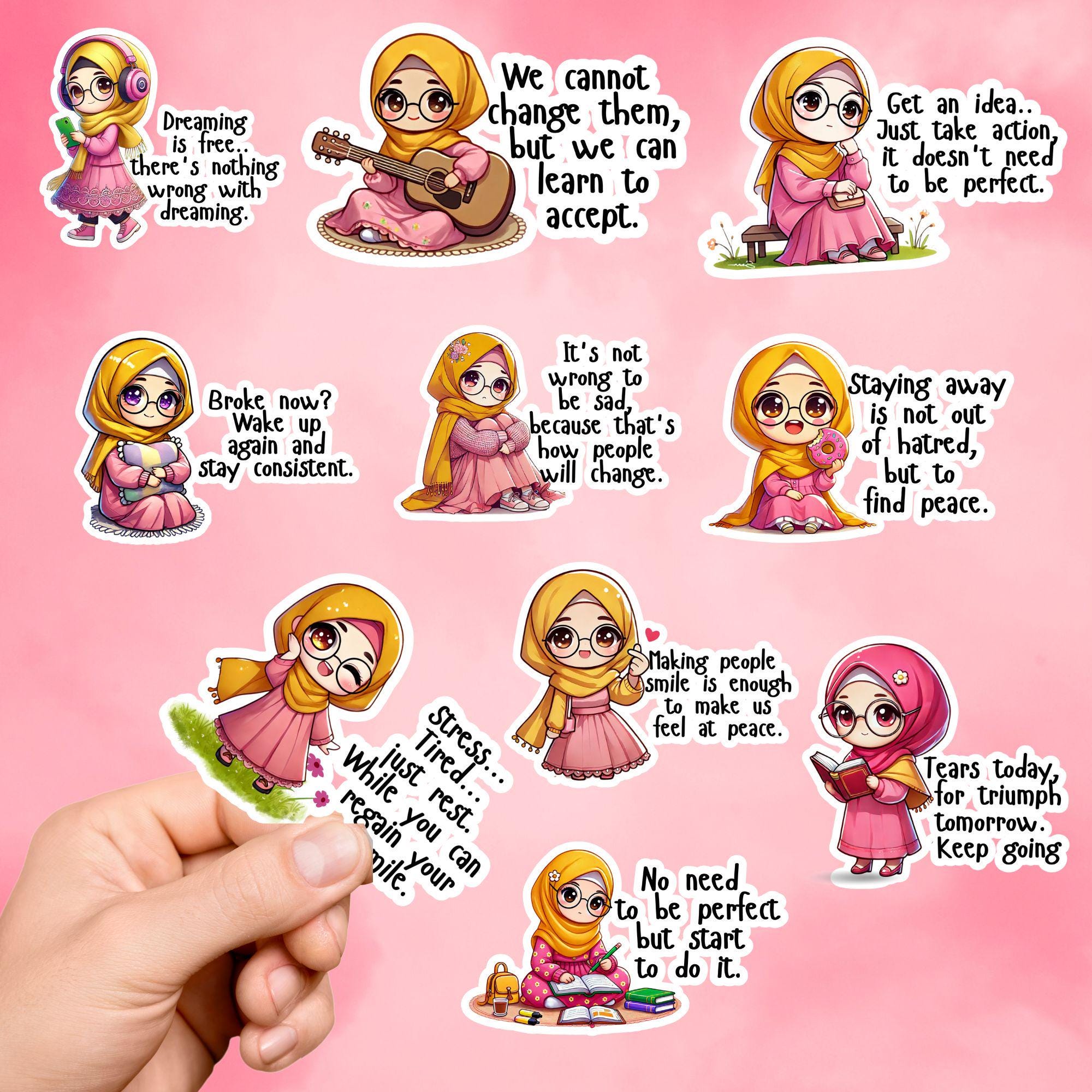 Sticker Muslimah Printable Stickers ,cute Hijabi PNG Sticker,muslim Planner Digital ...