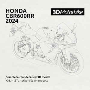 Può includere: Un disegno a linea di una moto Honda CBR600RR 2024. La moto è mostrata in vista di profilo con la ruota anteriore girata a destra. Il disegno è in bianco e nero e ha uno sfondo testurizzato.