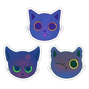 Stickers emoji chat, lot d'autocollants emotes, stickers humeur de chat, sticker expressions de chat, sticker chaton en colère, art chat noir, stickers chats imperméables