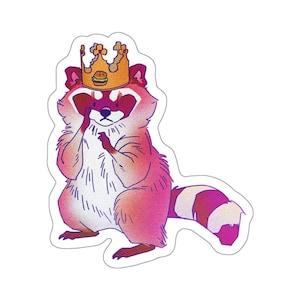Trash Princess Sparkly Waschbär Aufkleber, Trashy Waschbären, Papier Burger Krone Trash Panda, Schrulliger Mädchen Aufkleber, Wilde Prinzessin