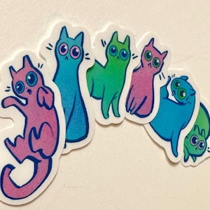Colorful Cats Sticker Pack, Cute Animal Sticker Set, Cat Themed Stickers Derpy Kitties Matte Cat Stickers for Journal