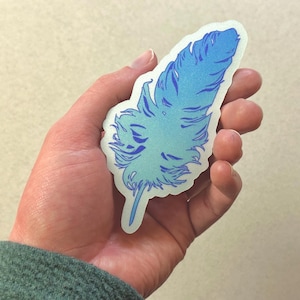 Blue Feather Sticker: Sparkly Glitter Vinyl Decal