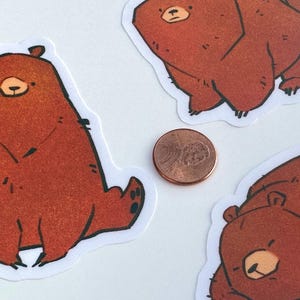 3” set of bear stickers shown with a penny for scale